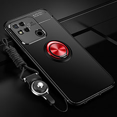 Ultra-thin Silicone Gel Soft Case Cover with Magnetic Finger Ring Stand SD3 for Xiaomi Redmi 9 Activ Red and Black