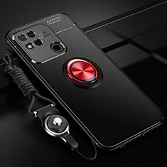 Ultra-thin Silicone Gel Soft Case Cover with Magnetic Finger Ring Stand SD3 for Xiaomi Redmi 9C Red and Black