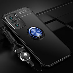 Ultra-thin Silicone Gel Soft Case Cover with Magnetic Finger Ring Stand SD3 for Xiaomi Redmi K40 Pro+ Plus 5G Blue and Black