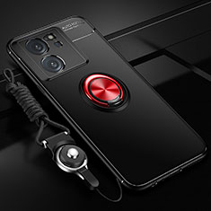 Ultra-thin Silicone Gel Soft Case Cover with Magnetic Finger Ring Stand SD3 for Xiaomi Redmi K60 Ultra 5G Red and Black