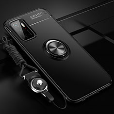 Ultra-thin Silicone Gel Soft Case Cover with Magnetic Finger Ring Stand SD3 for Xiaomi Redmi Note 11E 5G Black