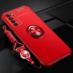 Ultra-thin Silicone Gel Soft Case Cover with Magnetic Finger Ring Stand T01 for Huawei Honor Play4 5G Red