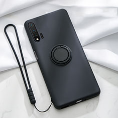 Ultra-thin Silicone Gel Soft Case Cover with Magnetic Finger Ring Stand T01 for Huawei Nova 6 Black
