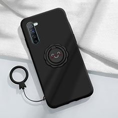 Ultra-thin Silicone Gel Soft Case Cover with Magnetic Finger Ring Stand T01 for Oppo F15 Black