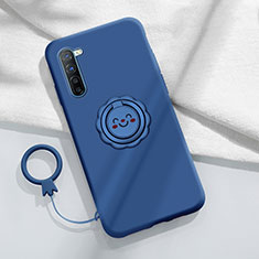 Ultra-thin Silicone Gel Soft Case Cover with Magnetic Finger Ring Stand T01 for Oppo F15 Blue