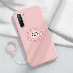 Ultra-thin Silicone Gel Soft Case Cover with Magnetic Finger Ring Stand T01 for Oppo F15 Pink