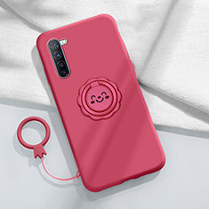 Ultra-thin Silicone Gel Soft Case Cover with Magnetic Finger Ring Stand T01 for Oppo F15 Red Wine