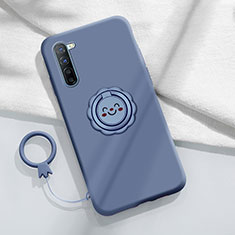 Ultra-thin Silicone Gel Soft Case Cover with Magnetic Finger Ring Stand T01 for Oppo Find X2 Lite Gray