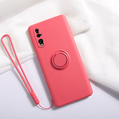 Ultra-thin Silicone Gel Soft Case Cover with Magnetic Finger Ring Stand T01 for Oppo Find X2 Red Wine