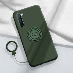 Ultra-thin Silicone Gel Soft Case Cover with Magnetic Finger Ring Stand T01 for Oppo Reno3 Green