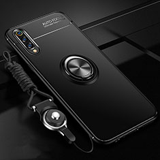 Ultra-thin Silicone Gel Soft Case Cover with Magnetic Finger Ring Stand T01 for Samsung Galaxy A70 Black