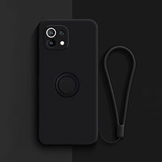 Ultra-thin Silicone Gel Soft Case Cover with Magnetic Finger Ring Stand T01 for Xiaomi Mi 11 Lite 5G Black