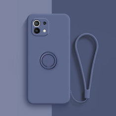 Ultra-thin Silicone Gel Soft Case Cover with Magnetic Finger Ring Stand T01 for Xiaomi Mi 11 Lite 5G Blue