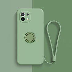 Ultra-thin Silicone Gel Soft Case Cover with Magnetic Finger Ring Stand T01 for Xiaomi Mi 11 Lite 5G Matcha Green