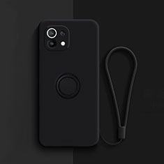 Ultra-thin Silicone Gel Soft Case Cover with Magnetic Finger Ring Stand T01 for Xiaomi Mi 11 Lite 5G NE Black