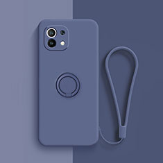 Ultra-thin Silicone Gel Soft Case Cover with Magnetic Finger Ring Stand T01 for Xiaomi Mi 11 Lite 5G NE Blue