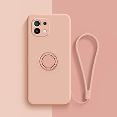 Ultra-thin Silicone Gel Soft Case Cover with Magnetic Finger Ring Stand T01 for Xiaomi Mi 11 Lite 5G NE Pink