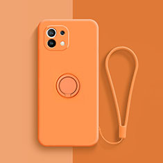 Ultra-thin Silicone Gel Soft Case Cover with Magnetic Finger Ring Stand T01 for Xiaomi Mi 11 Lite 5G Orange