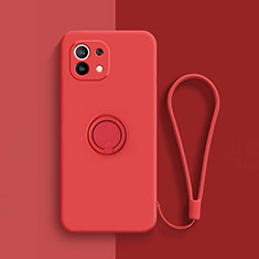 Ultra-thin Silicone Gel Soft Case Cover with Magnetic Finger Ring Stand T01 for Xiaomi Mi 11 Lite 5G Red