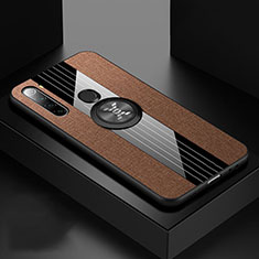 Ultra-thin Silicone Gel Soft Case Cover with Magnetic Finger Ring Stand T01 for Xiaomi Redmi Note 8 (2021) Brown