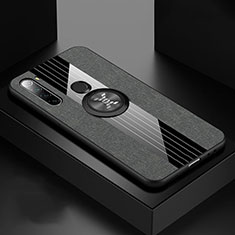 Ultra-thin Silicone Gel Soft Case Cover with Magnetic Finger Ring Stand T01 for Xiaomi Redmi Note 8T Gray
