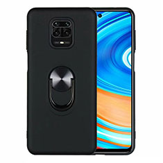 Ultra-thin Silicone Gel Soft Case Cover with Magnetic Finger Ring Stand T01 for Xiaomi Redmi Note 9 Pro Max Black