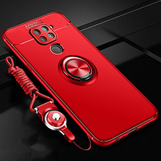 Ultra-thin Silicone Gel Soft Case Cover with Magnetic Finger Ring Stand T01 for Xiaomi Redmi Note 9 Red