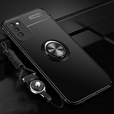 Ultra-thin Silicone Gel Soft Case Cover with Magnetic Finger Ring Stand T02 for Huawei Honor 30 Lite 5G Black