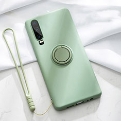 Ultra-thin Silicone Gel Soft Case Cover with Magnetic Finger Ring Stand T02 for Huawei P30 Green
