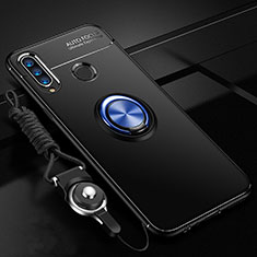 Ultra-thin Silicone Gel Soft Case Cover with Magnetic Finger Ring Stand T02 for Huawei P30 Lite New Edition Blue and Black