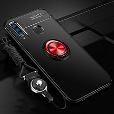 Ultra-thin Silicone Gel Soft Case Cover with Magnetic Finger Ring Stand T02 for Huawei P30 Lite Red and Black