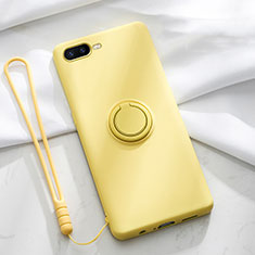 Ultra-thin Silicone Gel Soft Case Cover with Magnetic Finger Ring Stand T02 for Oppo R15X Yellow