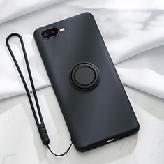 Ultra-thin Silicone Gel Soft Case Cover with Magnetic Finger Ring Stand T02 for Oppo R17 Neo Black