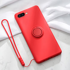 Ultra-thin Silicone Gel Soft Case Cover with Magnetic Finger Ring Stand T02 for Oppo RX17 Neo Red