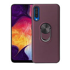 Ultra-thin Silicone Gel Soft Case Cover with Magnetic Finger Ring Stand T02 for Samsung Galaxy A90 5G Brown