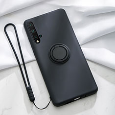 Ultra-thin Silicone Gel Soft Case Cover with Magnetic Finger Ring Stand T03 for Huawei Nova 5 Pro Black