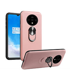 Ultra-thin Silicone Gel Soft Case Cover with Magnetic Finger Ring Stand T03 for OnePlus 7T Rose Gold