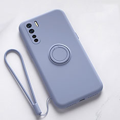 Ultra-thin Silicone Gel Soft Case Cover with Magnetic Finger Ring Stand T03 for Oppo F15 Gray