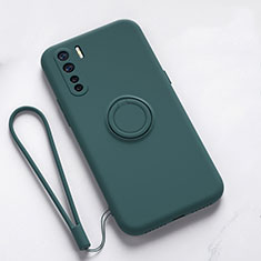 Ultra-thin Silicone Gel Soft Case Cover with Magnetic Finger Ring Stand T03 for Oppo F15 Green