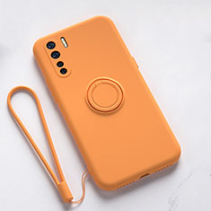 Ultra-thin Silicone Gel Soft Case Cover with Magnetic Finger Ring Stand T03 for Oppo F15 Orange