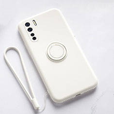 Ultra-thin Silicone Gel Soft Case Cover with Magnetic Finger Ring Stand T03 for Oppo F15 White