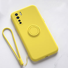 Ultra-thin Silicone Gel Soft Case Cover with Magnetic Finger Ring Stand T03 for Oppo F15 Yellow