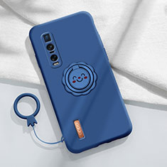 Ultra-thin Silicone Gel Soft Case Cover with Magnetic Finger Ring Stand T03 for Oppo Find X2 Pro Blue