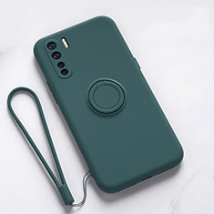 Ultra-thin Silicone Gel Soft Case Cover with Magnetic Finger Ring Stand T03 for Oppo Reno3 Green