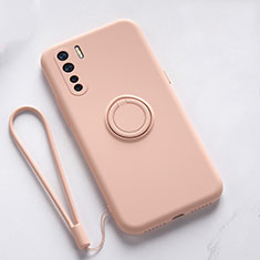 Ultra-thin Silicone Gel Soft Case Cover with Magnetic Finger Ring Stand T03 for Oppo Reno3 Pink