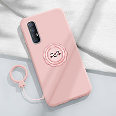 Ultra-thin Silicone Gel Soft Case Cover with Magnetic Finger Ring Stand T03 for Oppo Reno3 Pro Pink