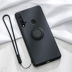 Ultra-thin Silicone Gel Soft Case Cover with Magnetic Finger Ring Stand T04 for Huawei Nova 5i Black