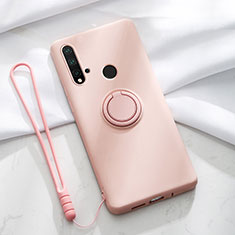 Ultra-thin Silicone Gel Soft Case Cover with Magnetic Finger Ring Stand T04 for Huawei P20 Lite (2019) Pink