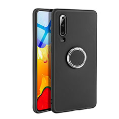 Ultra-thin Silicone Gel Soft Case Cover with Magnetic Finger Ring Stand T04 for Huawei P30 Black