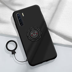 Ultra-thin Silicone Gel Soft Case Cover with Magnetic Finger Ring Stand T04 for Oppo F15 Black